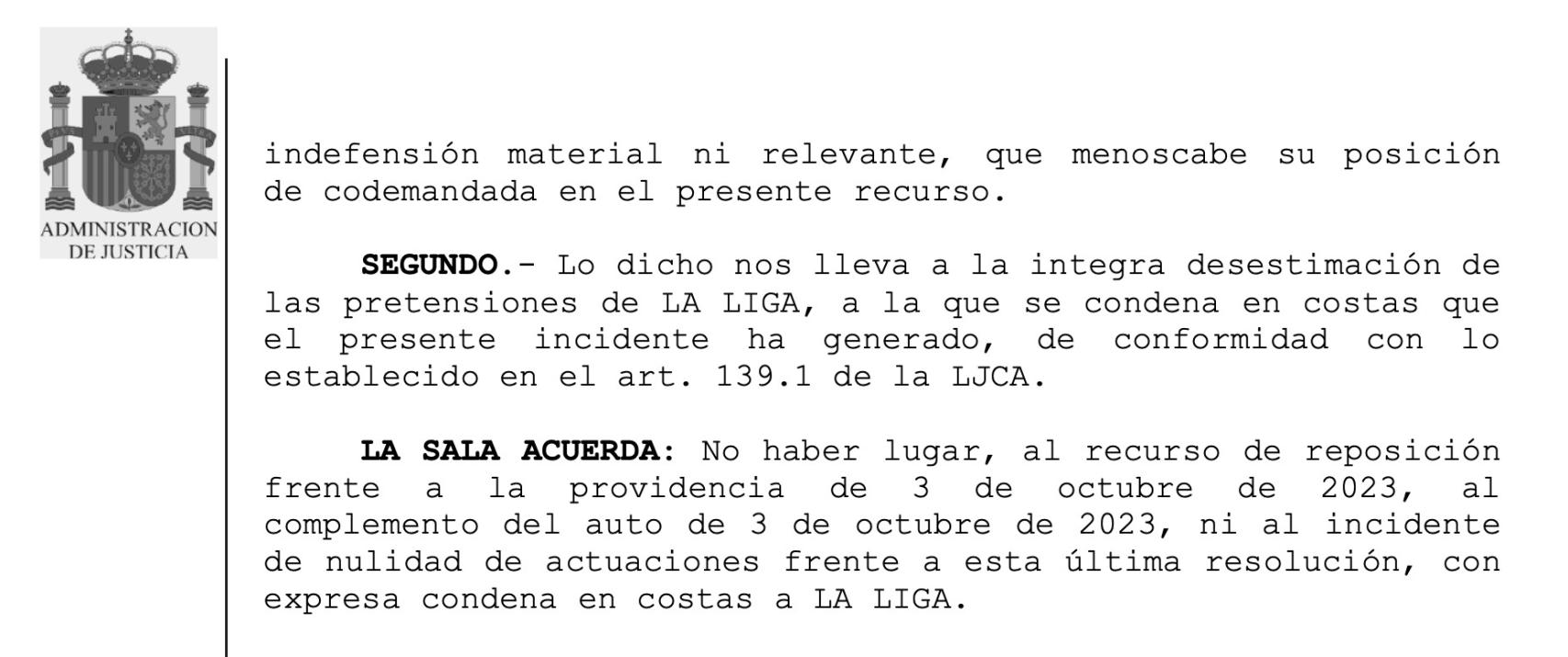 Auto del 3 de octubre de la Sala de lo Contencio-Administrativo de la Audiencia Nacional