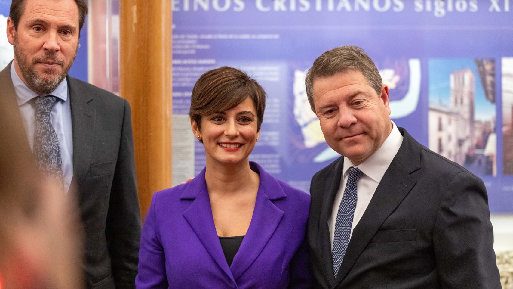 Óscar Puente, Isabel Rodríguez y Emiliano García-Page este viernes en Toledo.