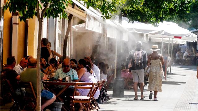 Veladores junto a la catedral.