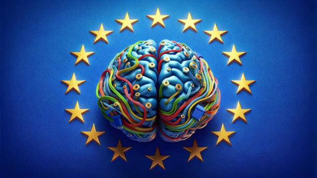 Imagen generada con inteligencia artificial sobre la regulación que afecta a esta tecnología en la Unión Europea. D+I.