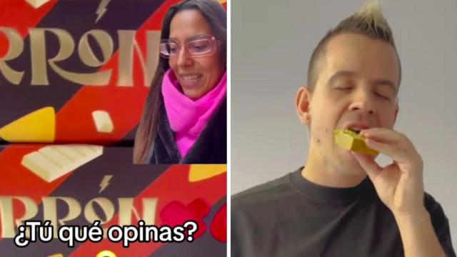 Captura del vídeo viral y una imagen de Dabiz Muñoz promocionando sus turrones.