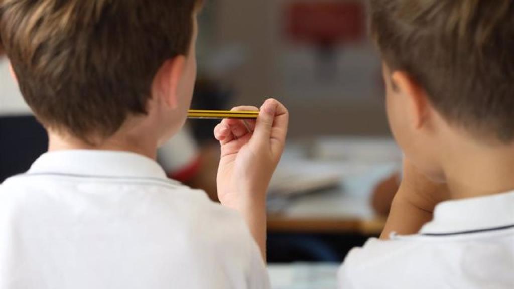 Dos niños en un colegio.