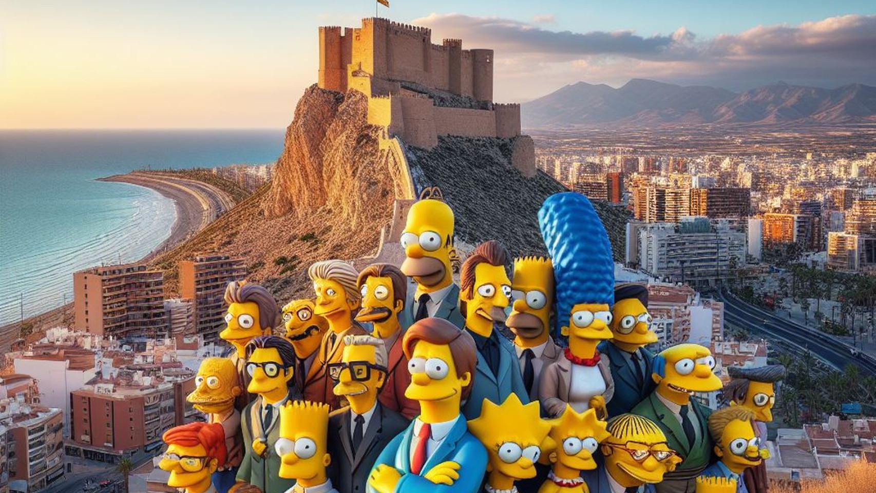 Los Simpson en su visita a Alicante, en una imagen creada por IA.