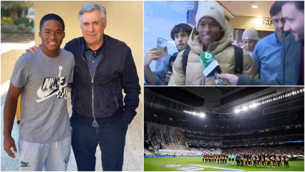 Endrick, con Ancelotti y a su llegada a Madrid