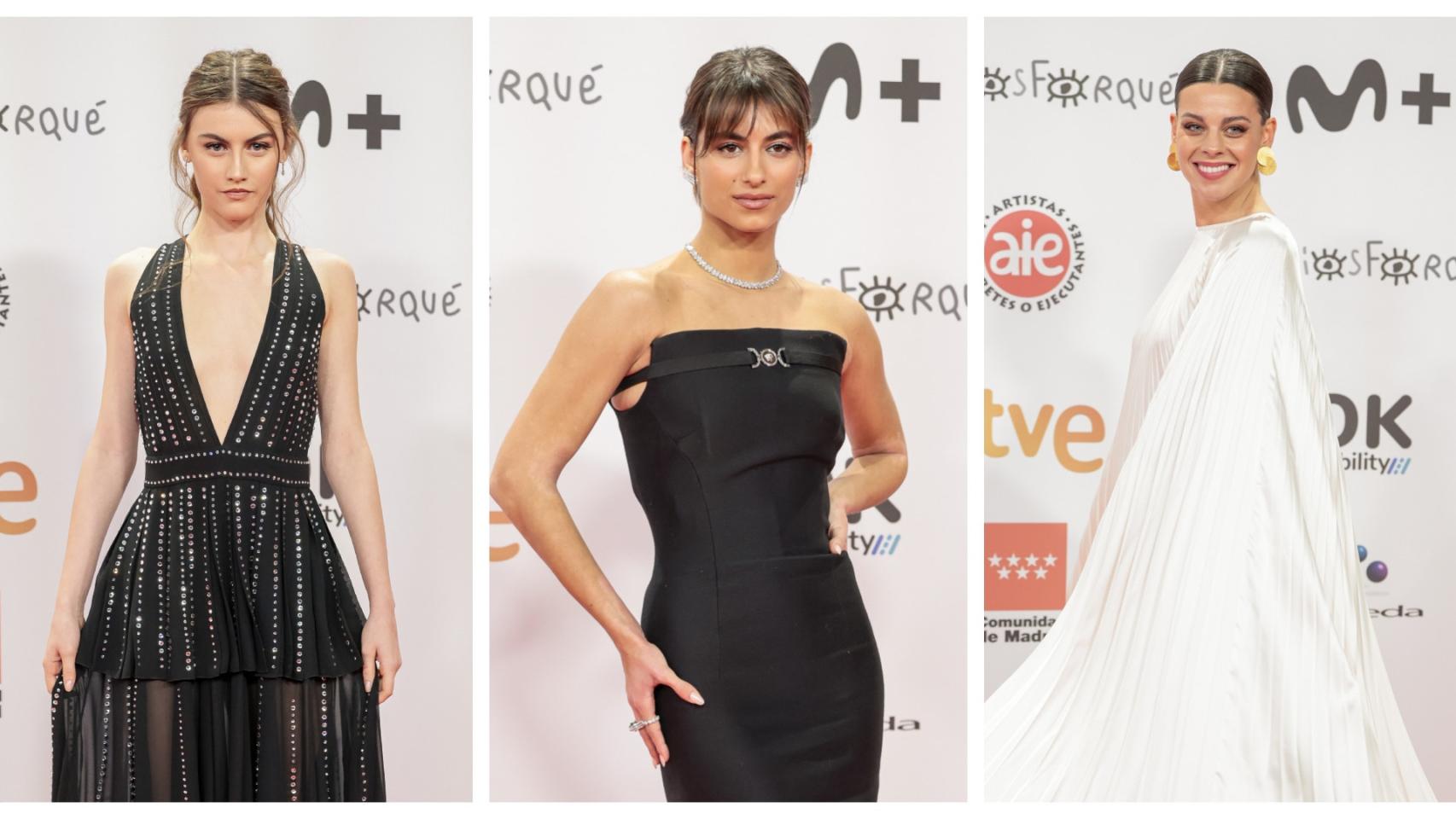 Stephanie Gil, Begoña Vargas y Clara Alvarado (de izqda. a dcha.) en la alfombra roja de lo Premios Forqué.