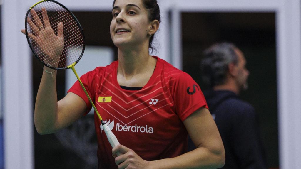 Carolina Marín celebra una victoria.