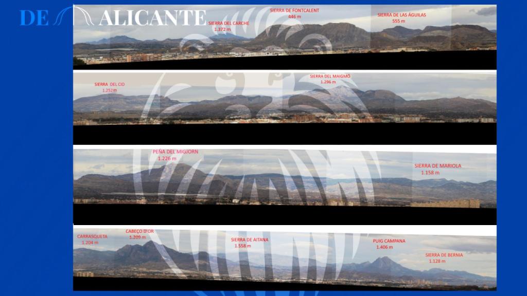 De sur a norte, las principales montañas y sierras de la provincia vistas desde Alicante.