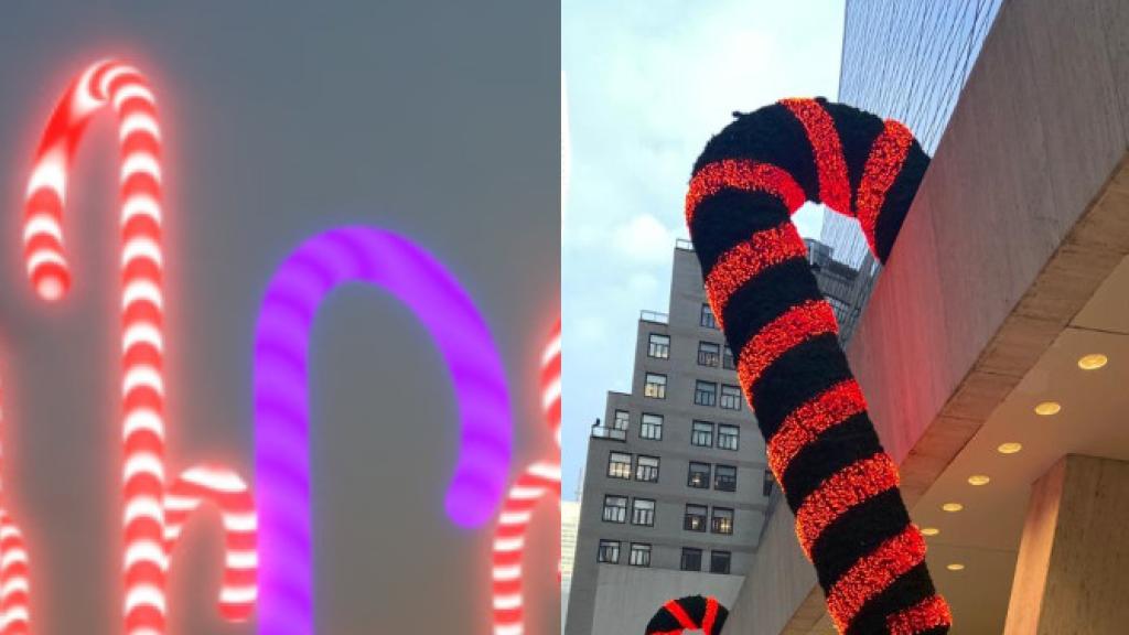 El bosque de bastones de caramelo junto a la decoración de una calle en Nueva York.
