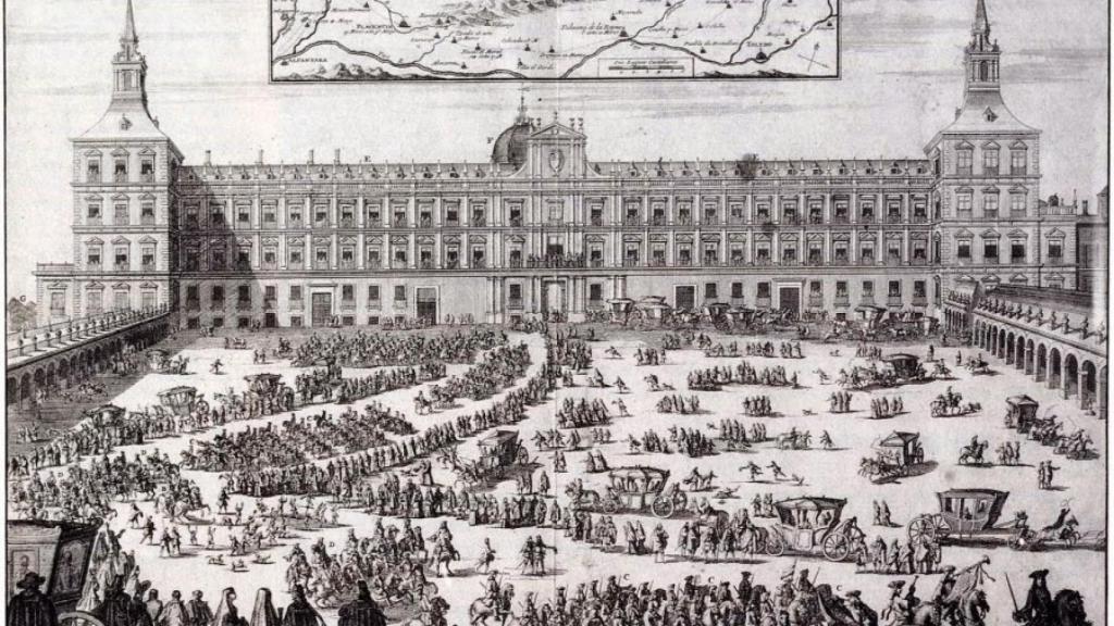 Grabado del siglo XVIII del desaparecido Real Alcázar de Madrid
