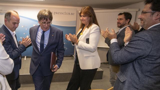 De izquierda a derecha, Jordi Turull, Carles Puigdemont y la presidenta de Junts, Laura Borràs, el pasado 9 de noviembre.