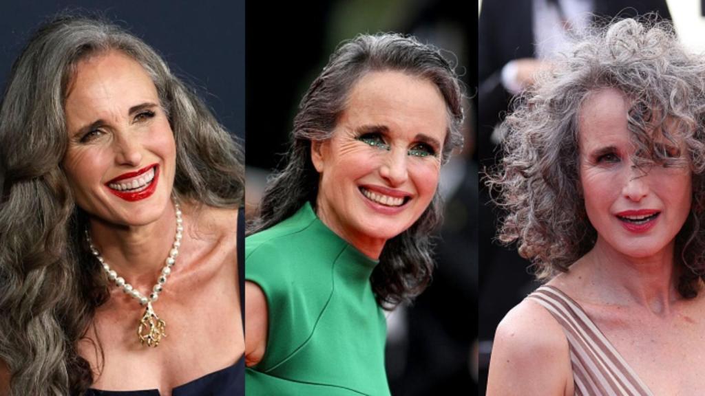 La actriz Andie MacDowell en las alfombras rojas.