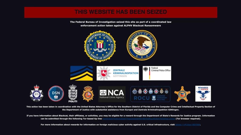 Aviso de apropiación mostrado en la web de BlackCat.