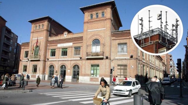 Imagen del colegio García Quintana en el año 2003 y de las antenas de telefonía móvil, en un montaje de EL ESPAÑOL.