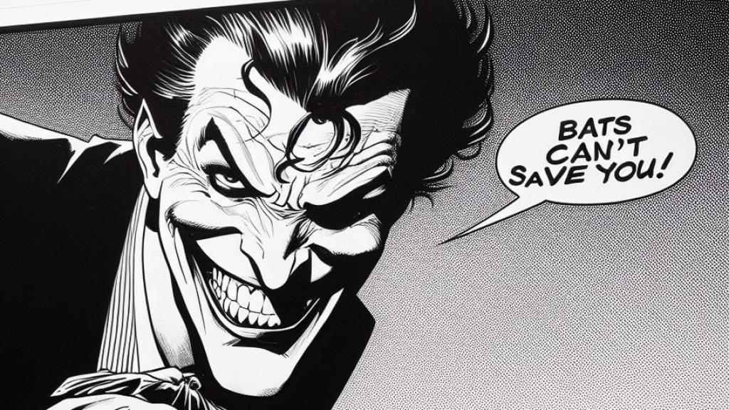 Viñeta de un cómic de Batman creado automáticamente por la herramienta de inteligencia artificial DALL-E 3, por orden del diseñador Ammaar Reshi