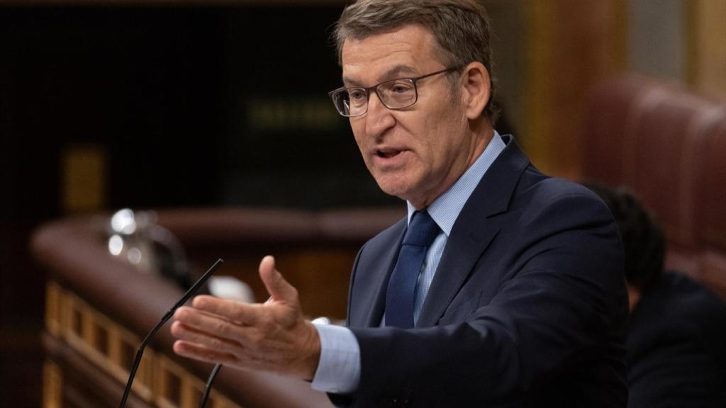 El líder del PP, Alberto Núñez Feijóo, durante el debate celebrado este miércoles en el Congreso de los Diputados.