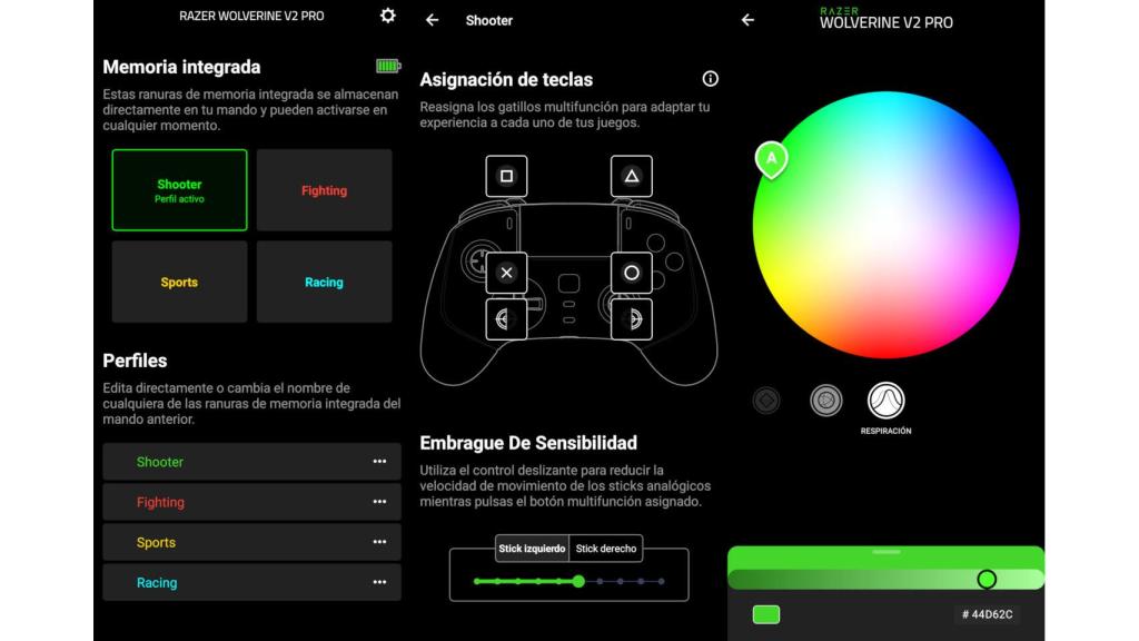 El Razer Wolverine V2 Pro tiene muchas opciones de configuración, pero sólo con la app móvil