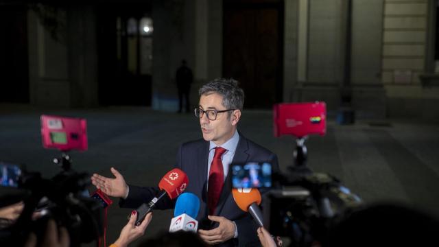 Bolaños, a su salida de la reunión con el presidente en funciones del Tribunal Supremo, Francisco Marin./