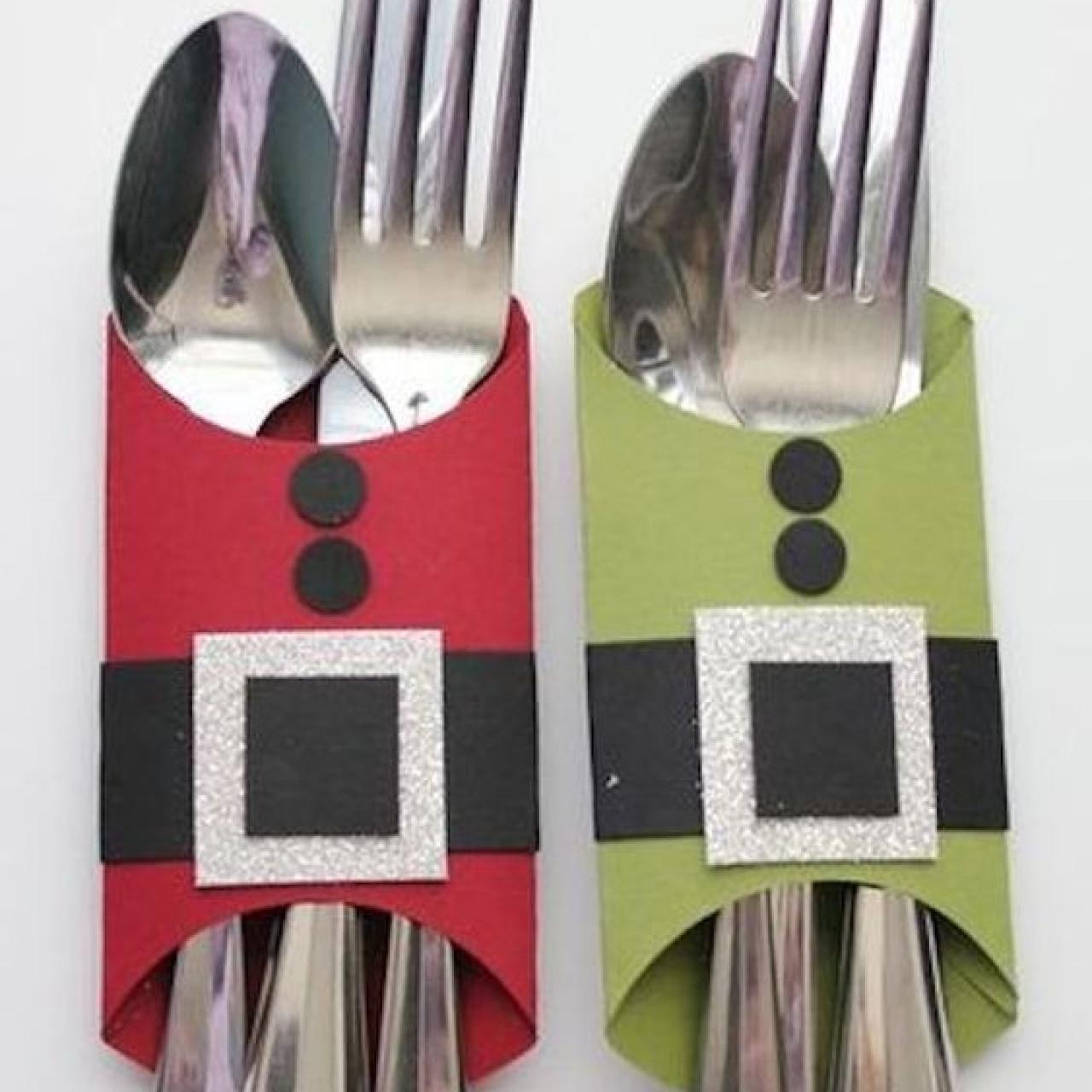 Manualidad para vestir los cubiertos en Navidad.