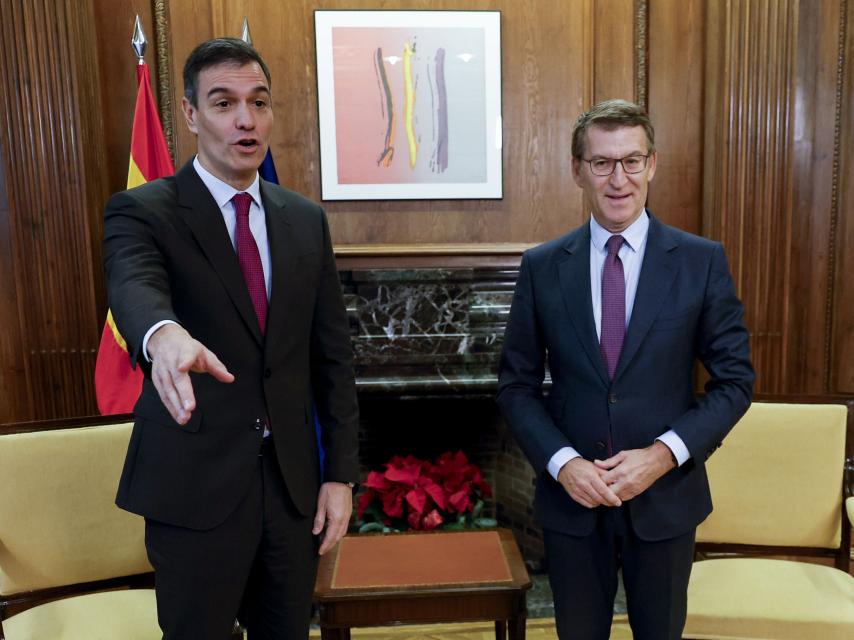 Pedro Sánchez, presidente del Gobierno, y Alberto Núñez Feijóo, presidente del PP, reunidos en el Congreso.