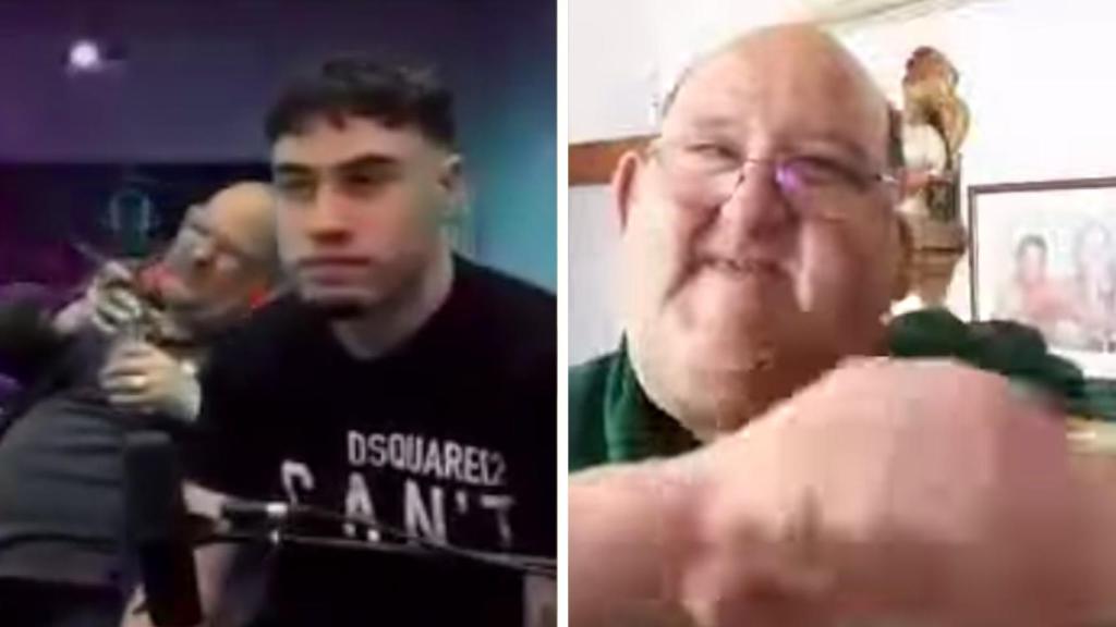Captura del fatídico directo y otra de sus vídeos silbando.