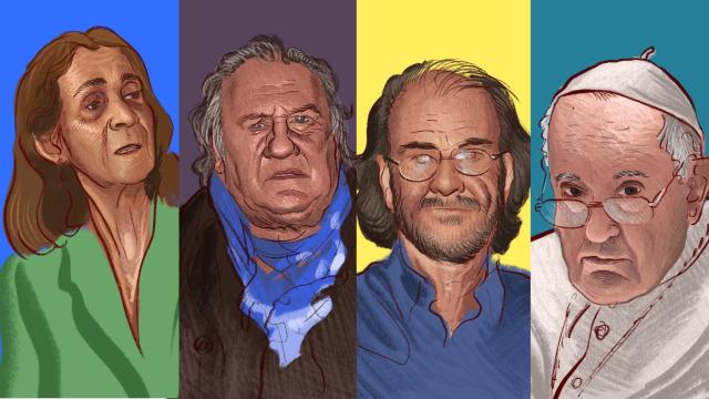 La infanta Elena, Gérard Depardieu, Luis Eduardo Aute y el Papa Francisco.