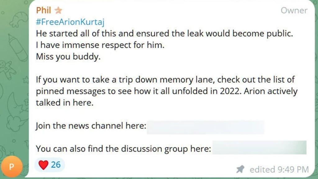 Mensaje de apoyo a Kurtaj en uno de estos canales.