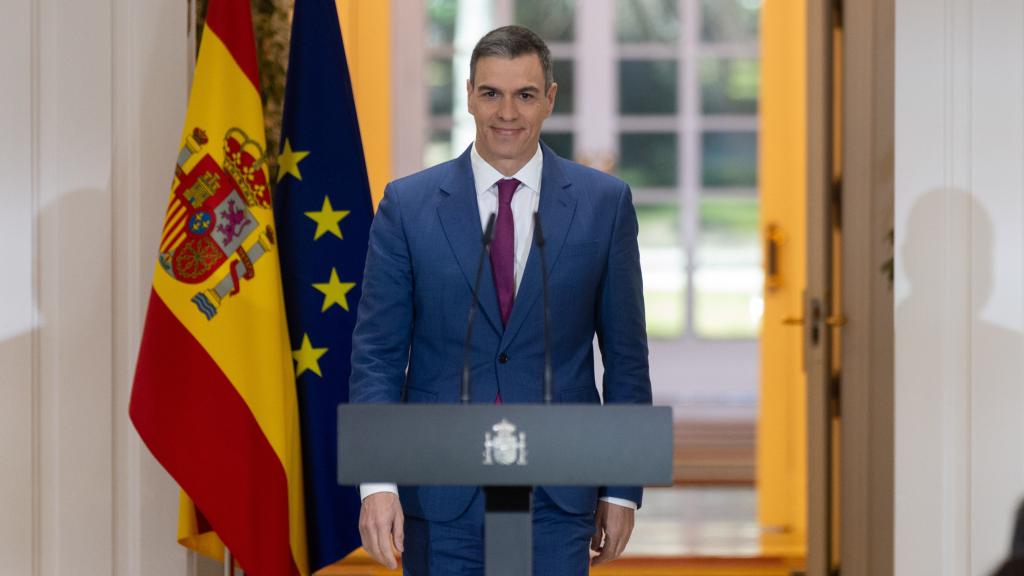 Pedro Sánchez este miércoles en rueda de prensa desde Moncloa.
