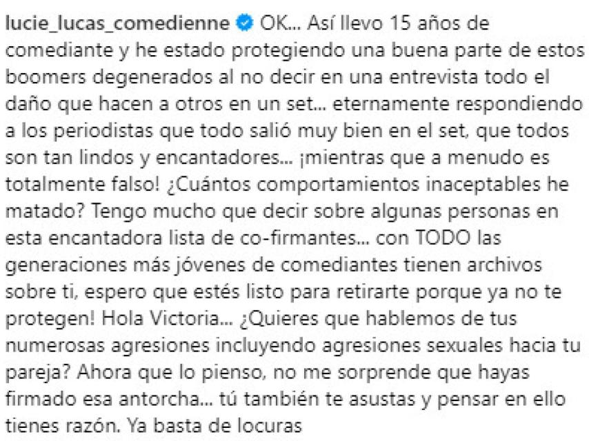 Comentario de Lucie Lucas en Instagram.