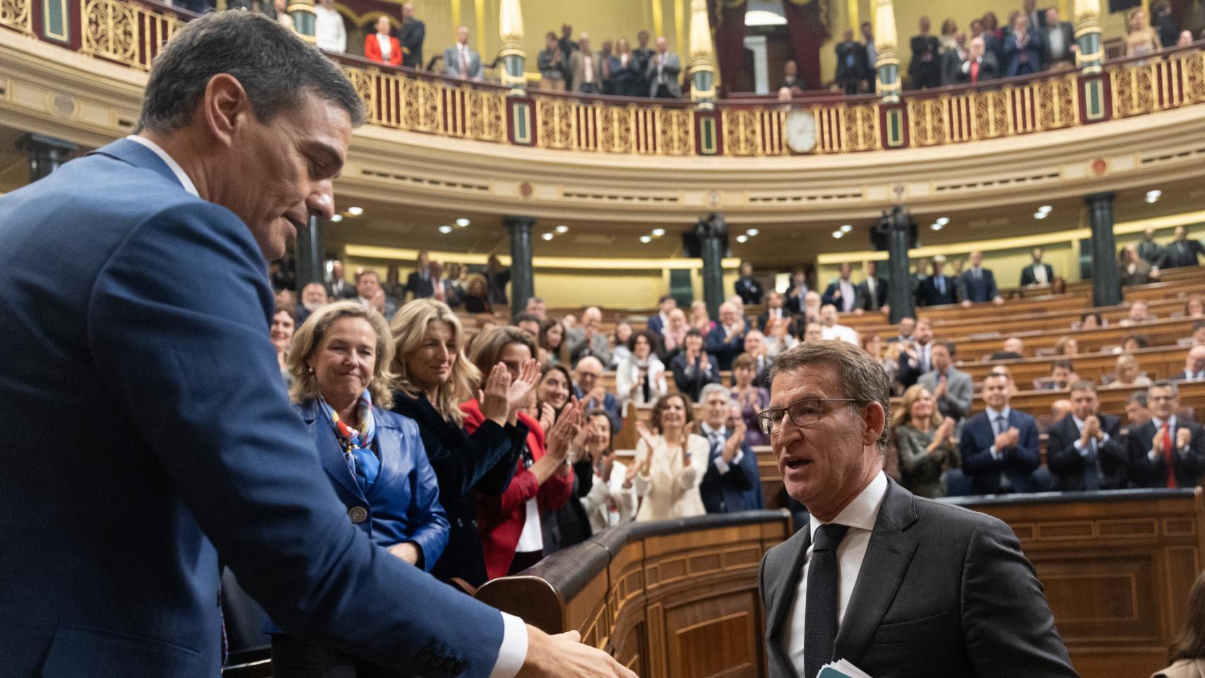 Pedro Sánchez y Alberto Núñez Feijóo en el Congreso de los Diputados.