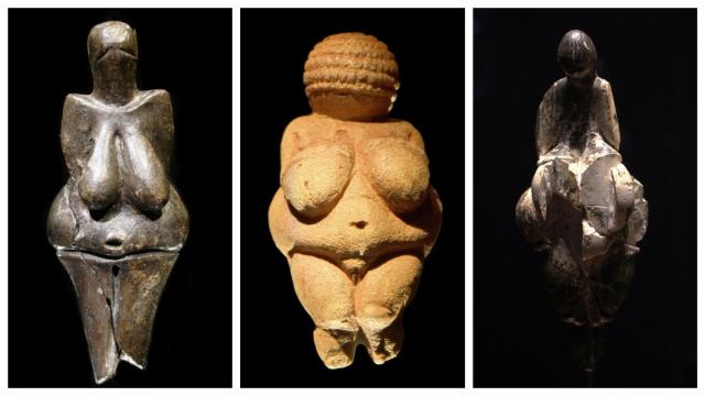 Las venus paleolíticas de Dolní Věstonice, Willendorf y Lespugue (de izqda. a dcha.)