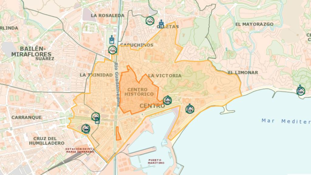 Mapa de la futura Zona de Bajas Emisiones de Málaga.