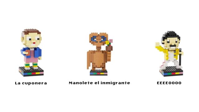 Personajes de Pixo para Once, ET y Freddie Mercury.