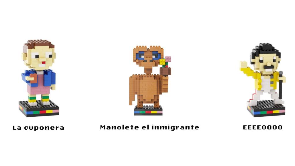 Personajes de Pixo para Once, ET y Freddie Mercury.