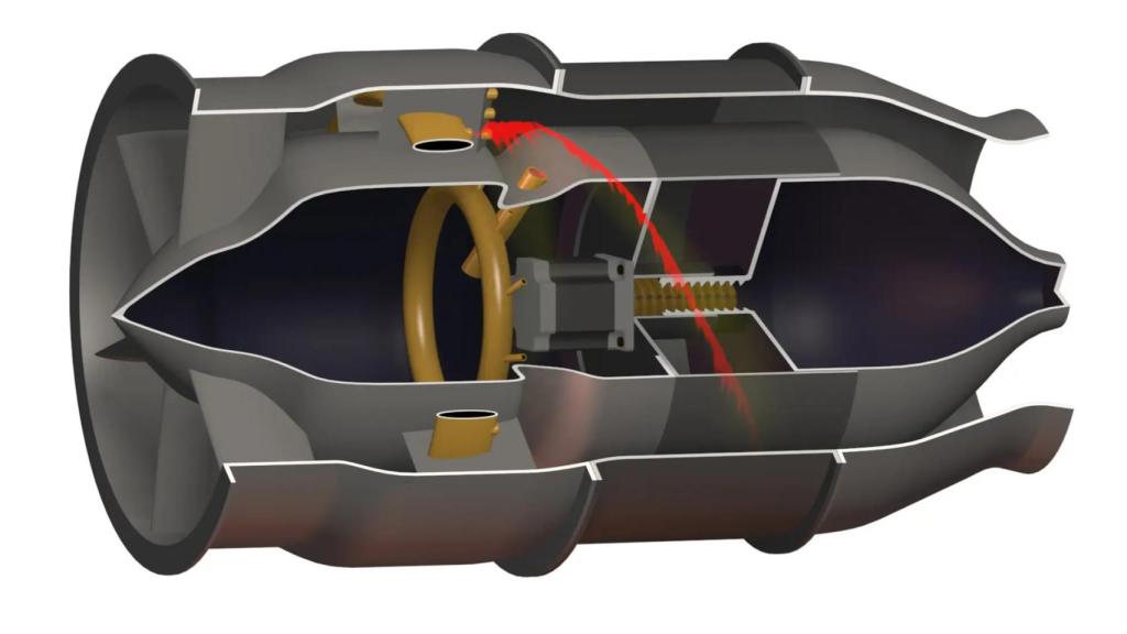 Corte del diseño de un motor de detonación rotativo