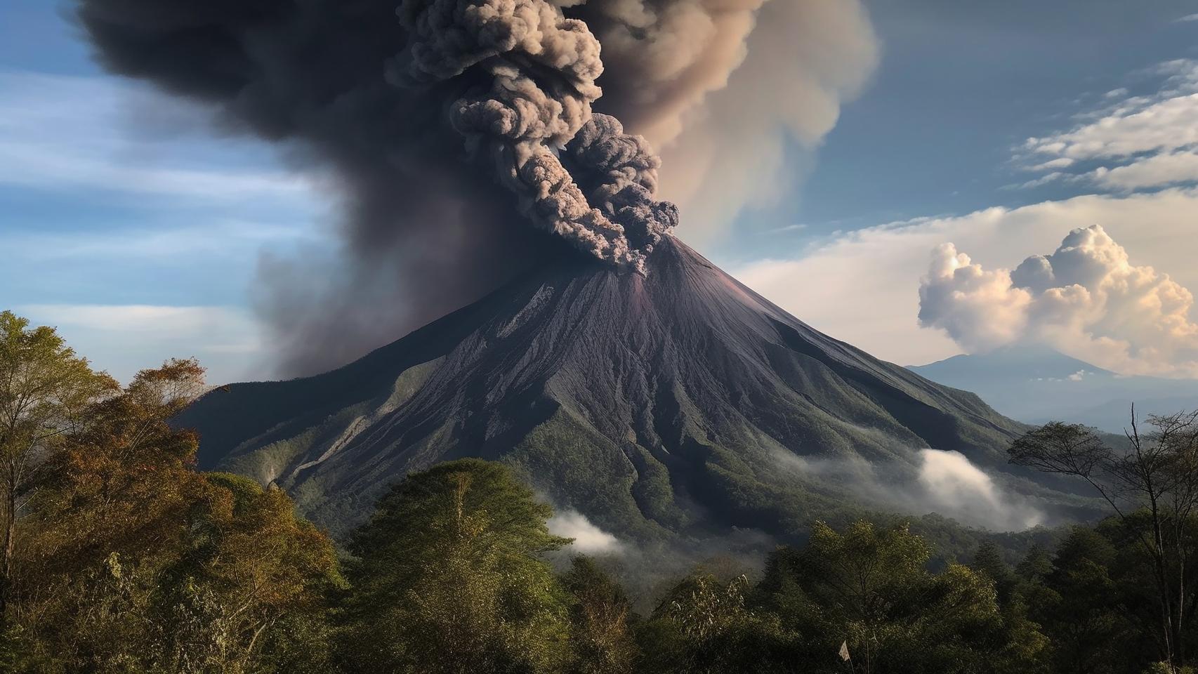 Volcán en erupción.