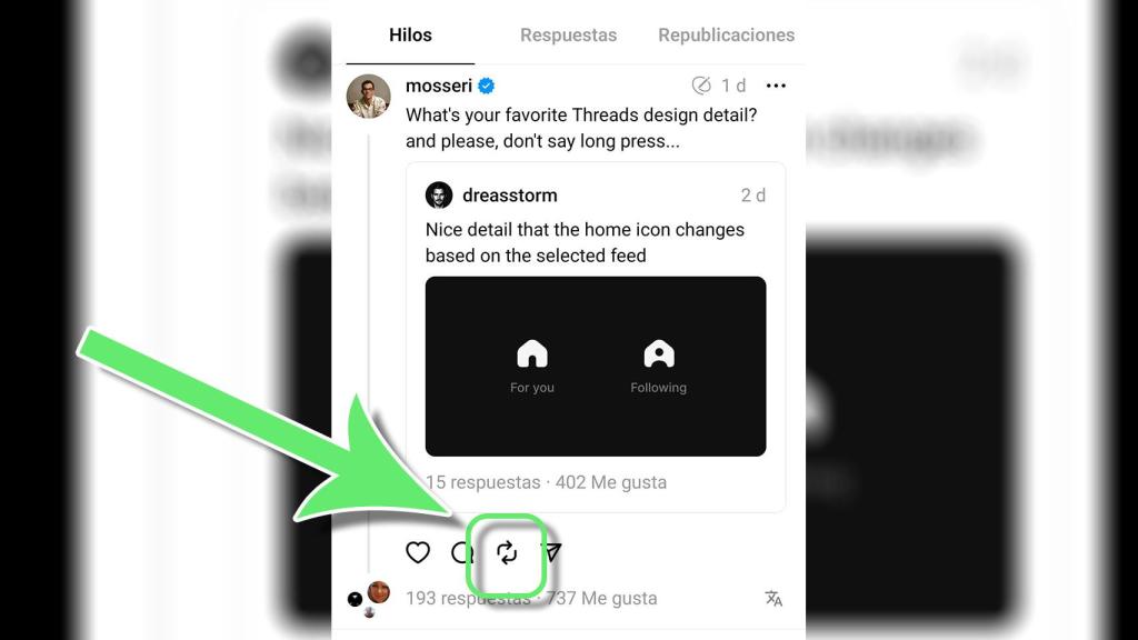 El icono de compartir en Threads