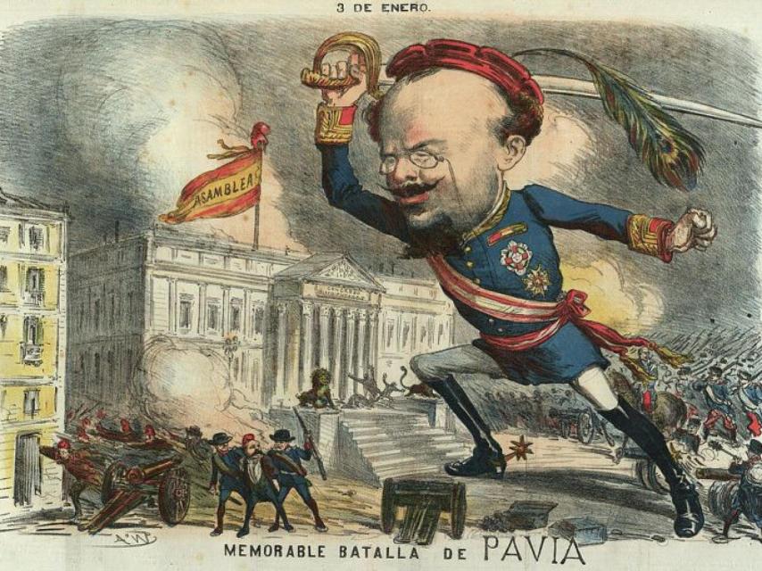 Ilustración de Pavía entrando en el Congreso, publicada en 'La Madeja Política'.
