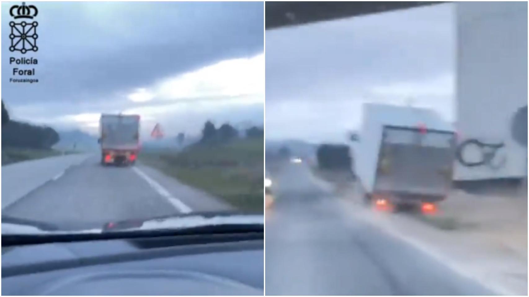 Un camión se estrella contra un puente en Tafalla (Navarra).