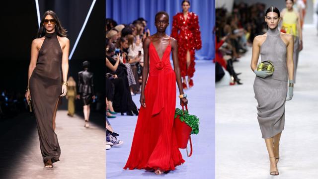 Siluetas de los desfiles 2023 Tom Ford, Balmain y Loewew.