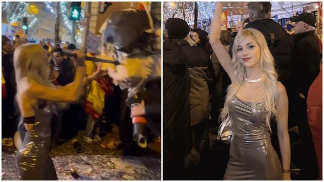 Marina Seren, una de las apaleadoras del muñeco de Sánchez durante la Nochevieja en Ferraz.