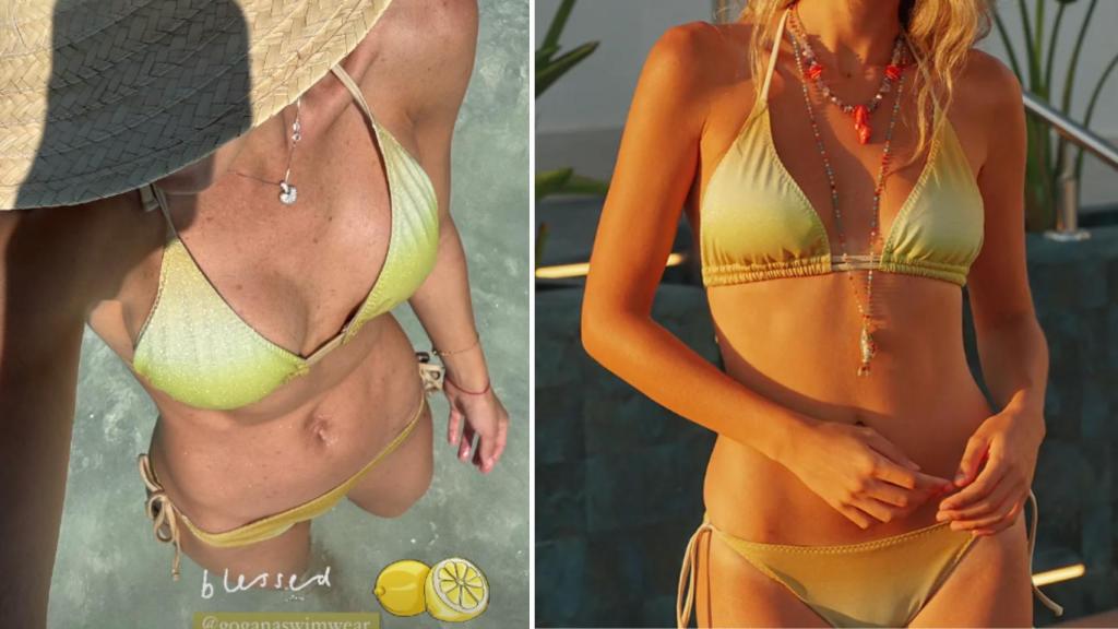 El bikini de Virginia Troconis en un montaje de EL ESPAÑOL.