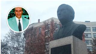 Busto de Marcos Fernández dedicado en la plaza de Parquesol que lleva su nombre