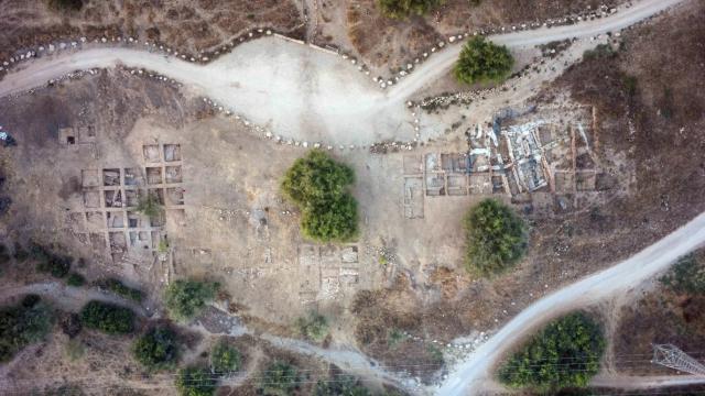 Vista aérea de las ruinas de la ciudad de Gat.