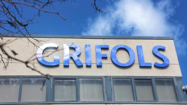 Fachada de la sede de Grifols, a 9 de marzo de 2023, en Coslada