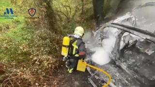 Vídeo de un coche ardiendo tras salirse de la carretera en Casares (Málaga).