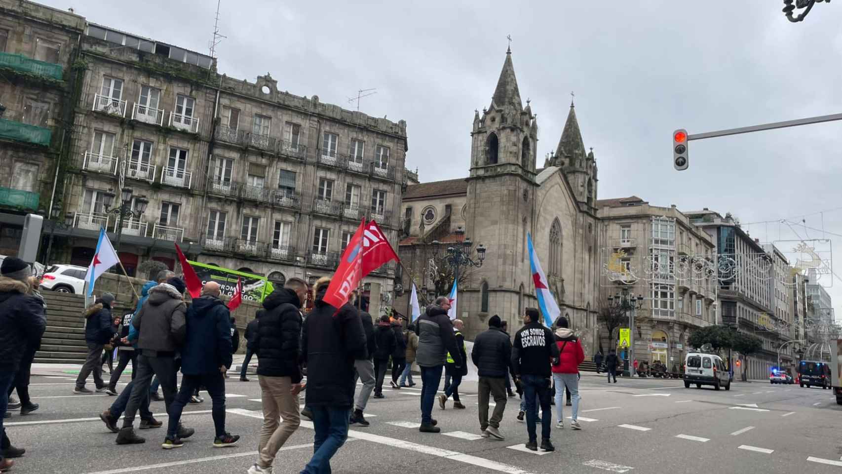 Trabajadores de Vitrasa durante la última jornada de protestas.
