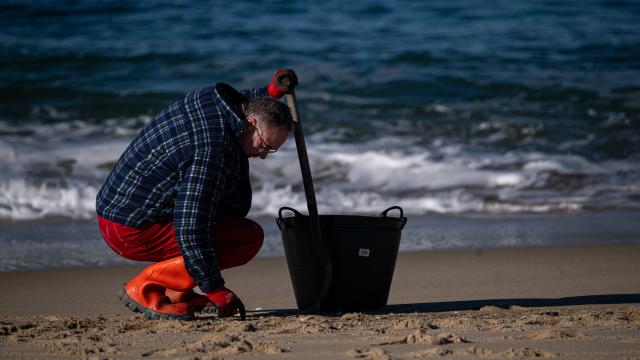 Pellets de plástico en la playa de Sabón, a 9 de enero de 2024, en A Coruña, Galicia (España).