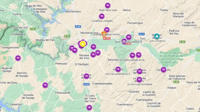 Mapa interactivo de ovnis detectados en la provincia de Zamora