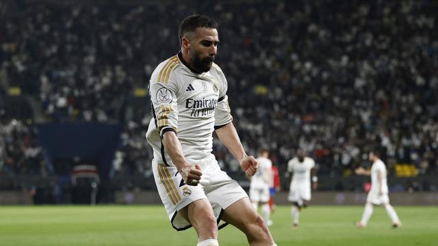Carvajal celebra su gol frente al Atlético para llevar al partido a la prórroga.