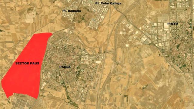 Comparación del tamaño del PAU-5 en relación al municipio de Parla